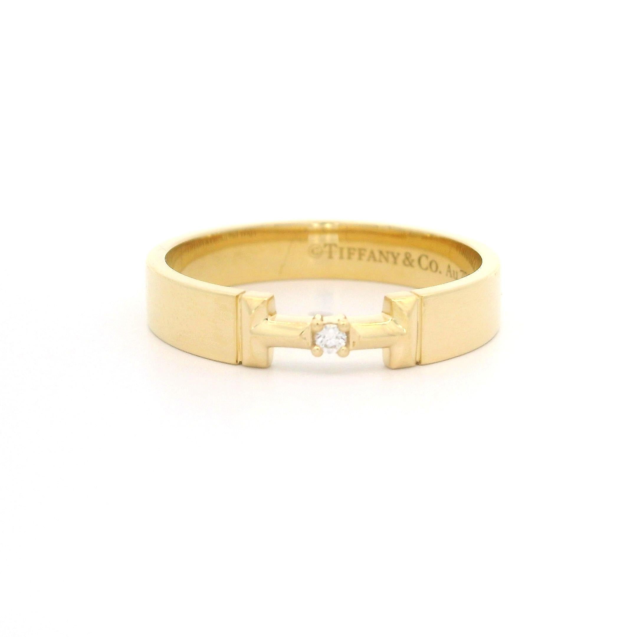 Tiffany & Co. T True Link 18k Yellow Gold Diamond Band Ring In Excellent Condition In Montclair, NJ