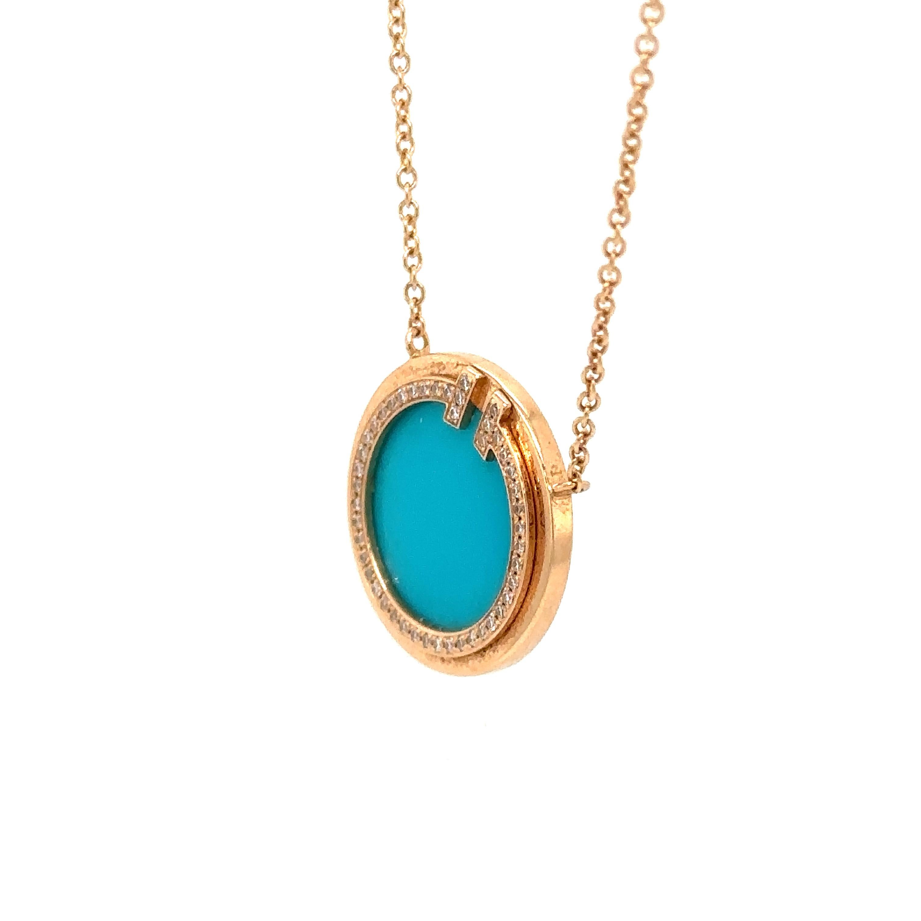 Modern Tiffany & Co. T Turquoise Pendant with Diamonds in 18 Karat Rose Gold