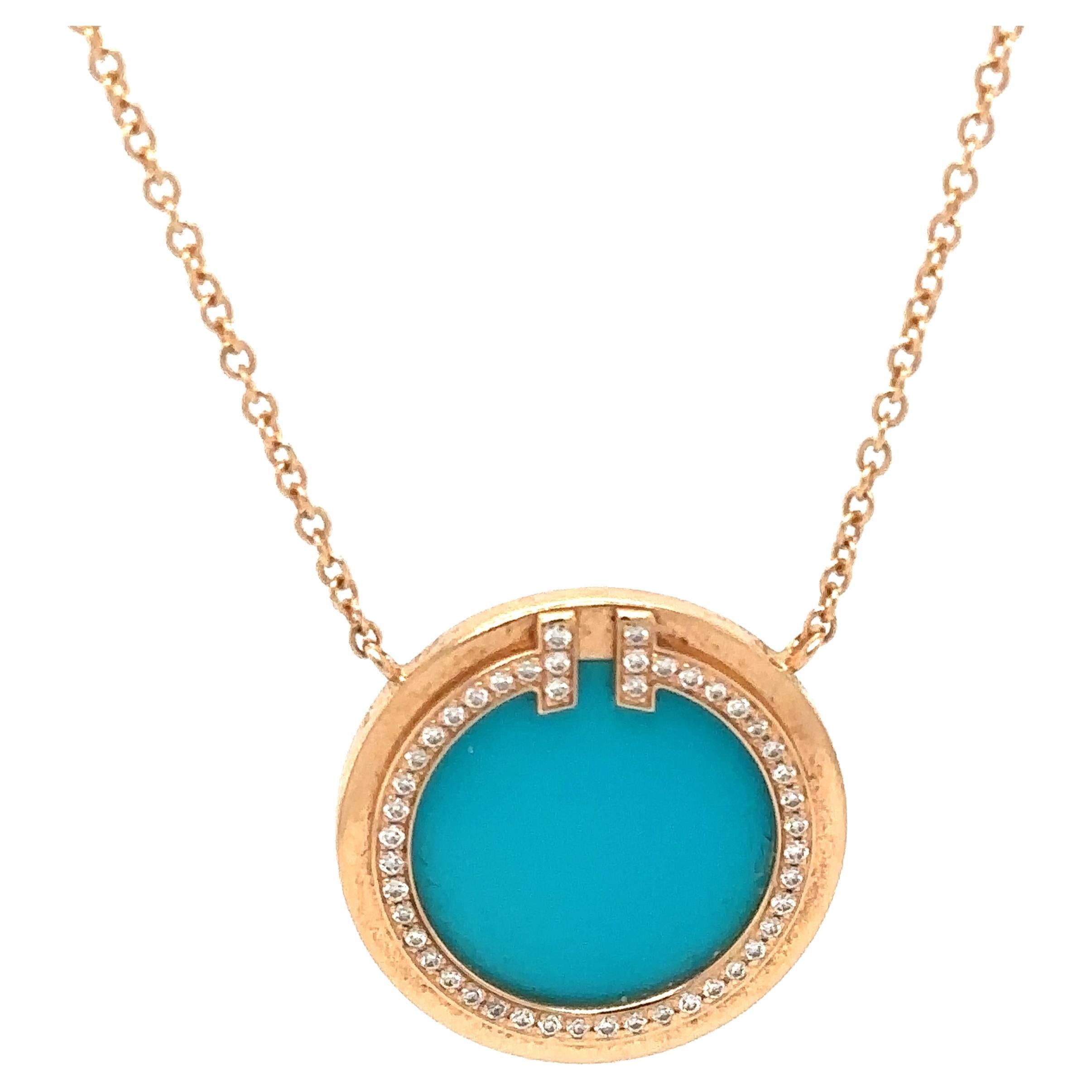 Tiffany & Co. T Turquoise Pendant with Diamonds in 18 Karat Rose Gold