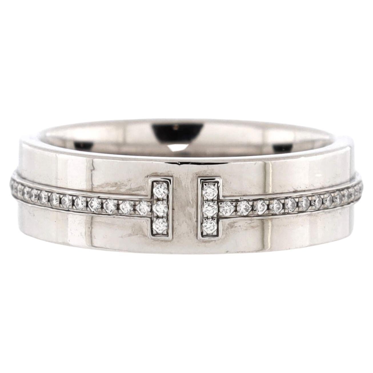 Tiffany & Co. T Two Ring 18k White Gold and Diamonds Wide