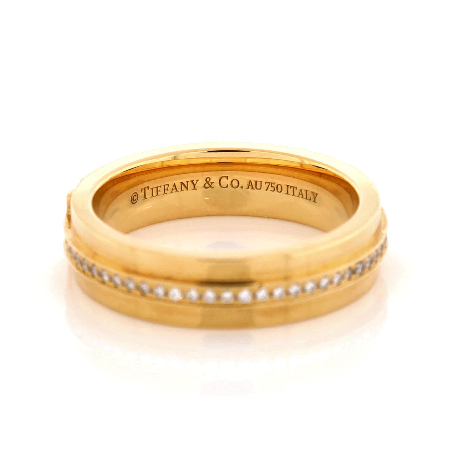 Tiffany and Co. T Two Ring 18k Yellow Gold and Diamonds Narrow For Sale at 1stDibs