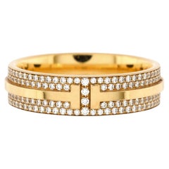 Tiffany & Co. T Two Ring 18K Yellow Gold and Pave Diamonds Wide