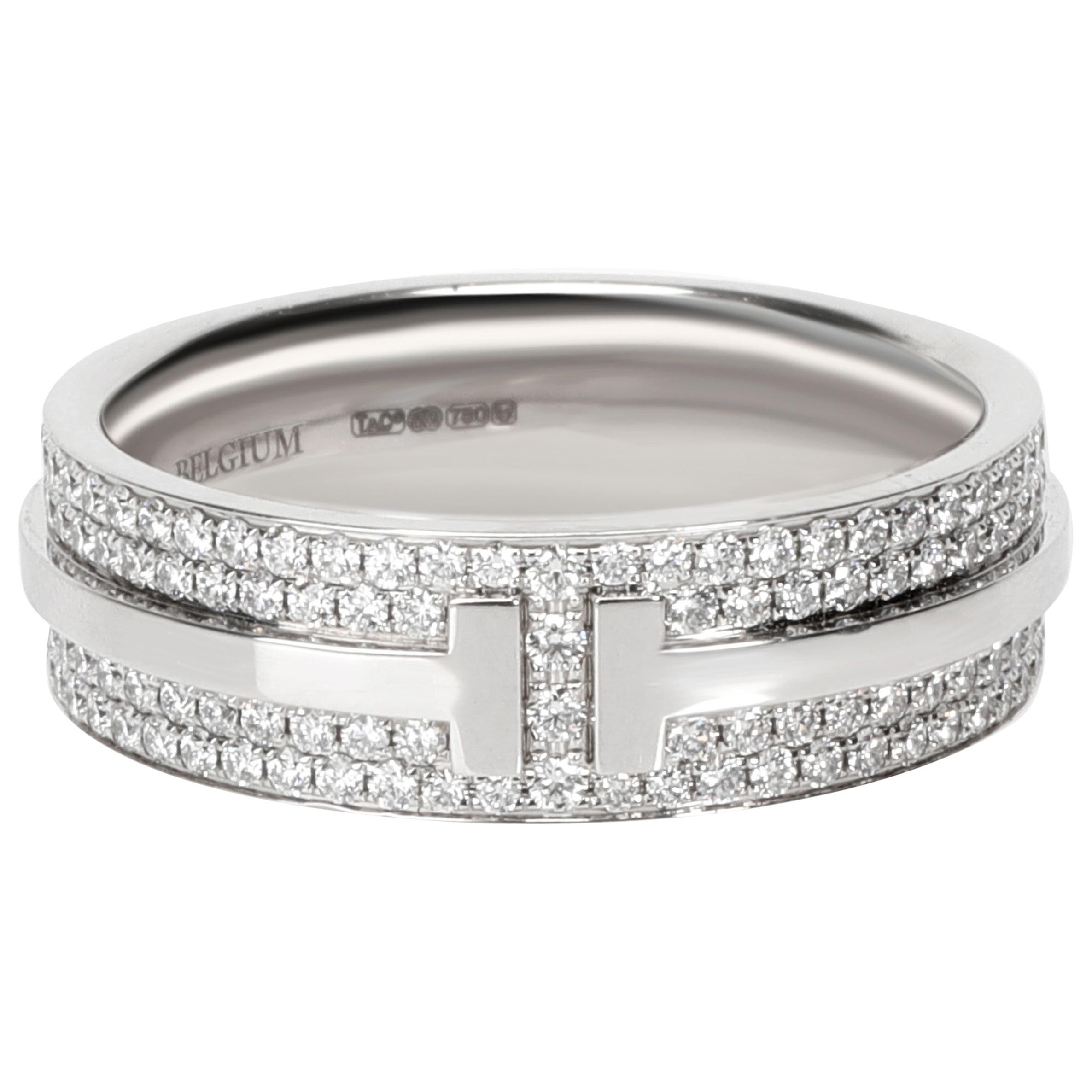 Tiffany & Co T Wide Pavé Diamond Ring in 18 Karat White Gold 0.58 Carat