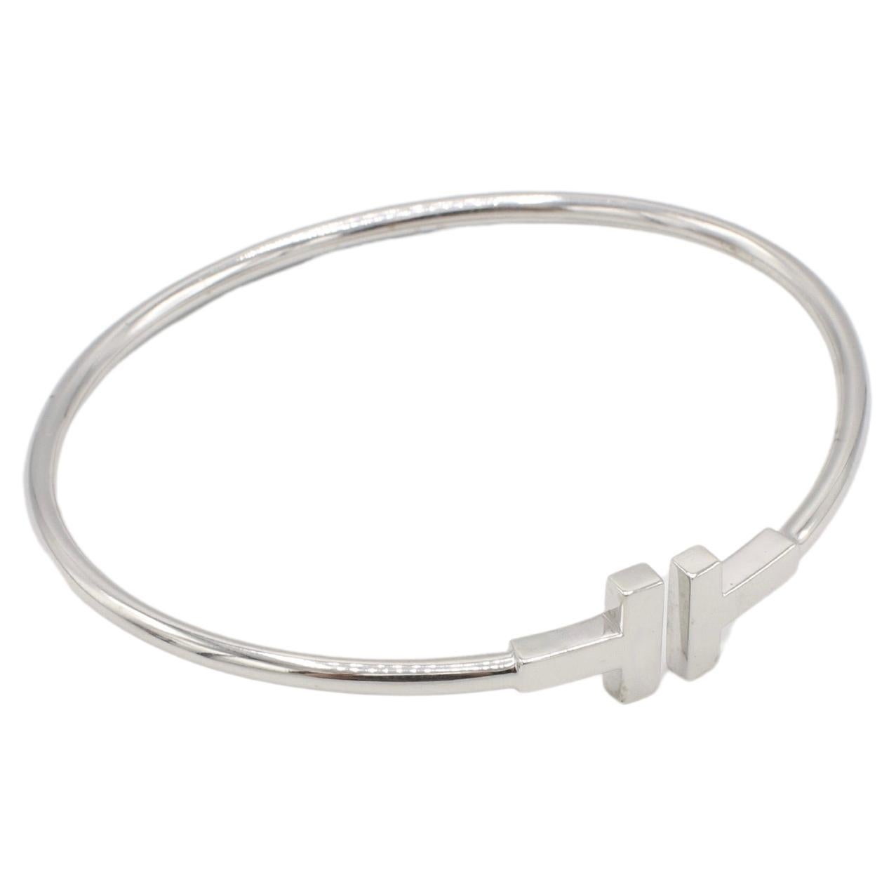 Tiffany & Co. T Wire 18 Karat White Gold Bangle Bracelet In Excellent Condition For Sale In  Baltimore, MD