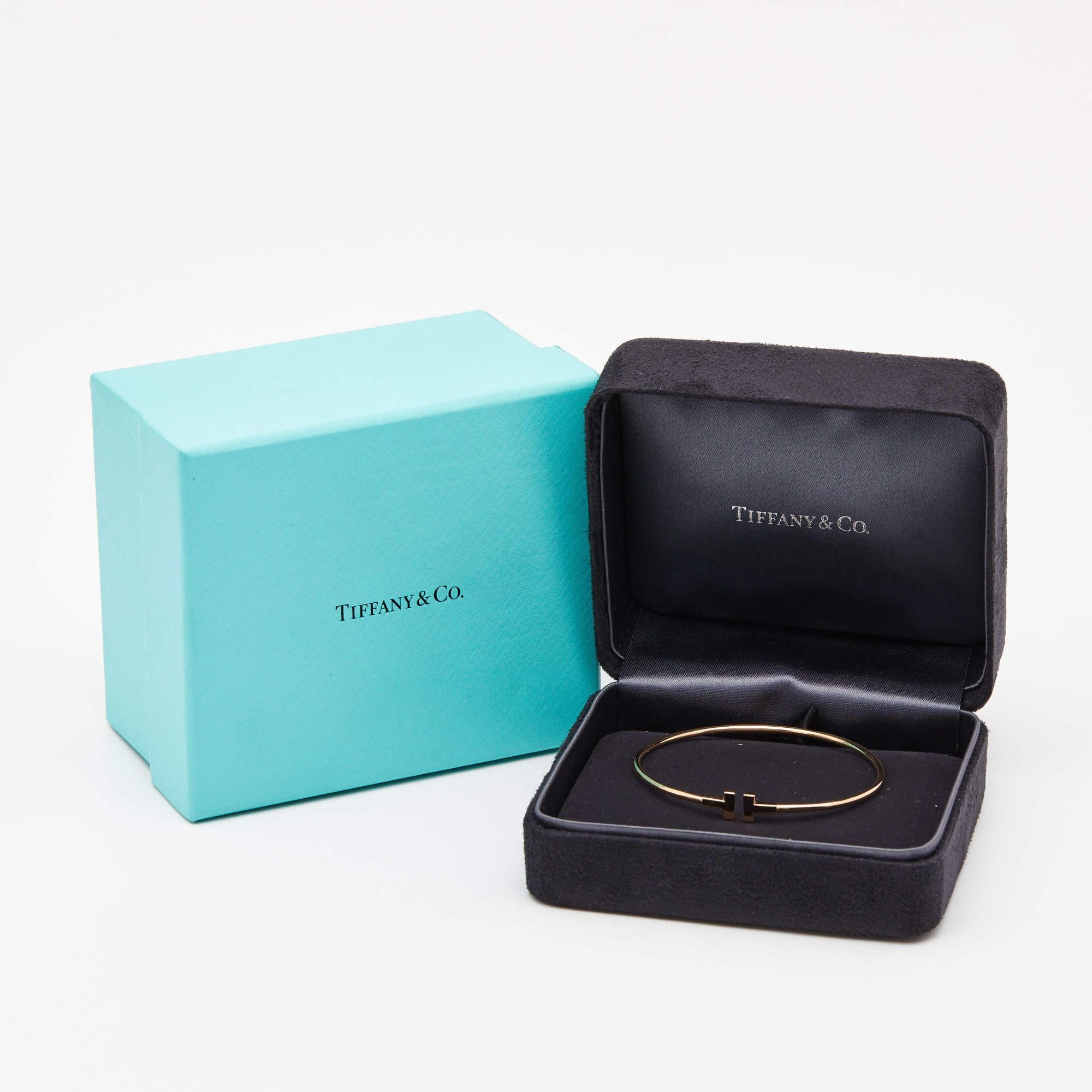 Tiffany & Co. T Wire 18K Rose Gold Narrow Bracelet 6