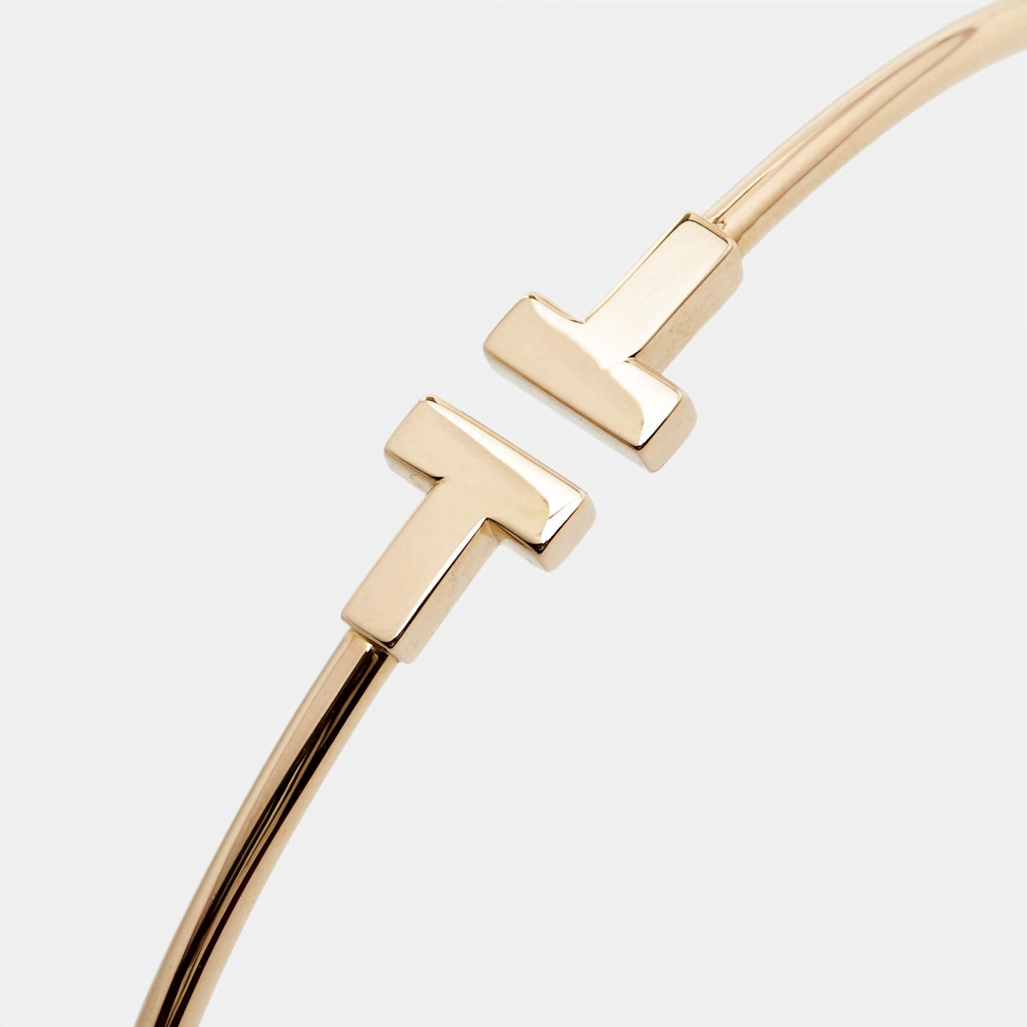 Tiffany & Co. T Wire 18K Rose Gold Narrow Bracelet 4