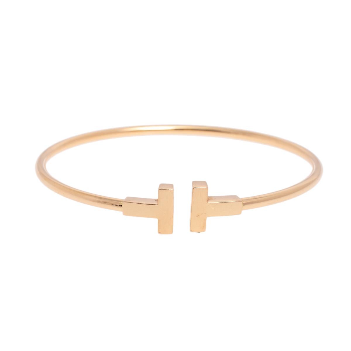 Tiffany & Co. T Wire 18K Rose Gold Narrow Open Cuff Bracelet 1