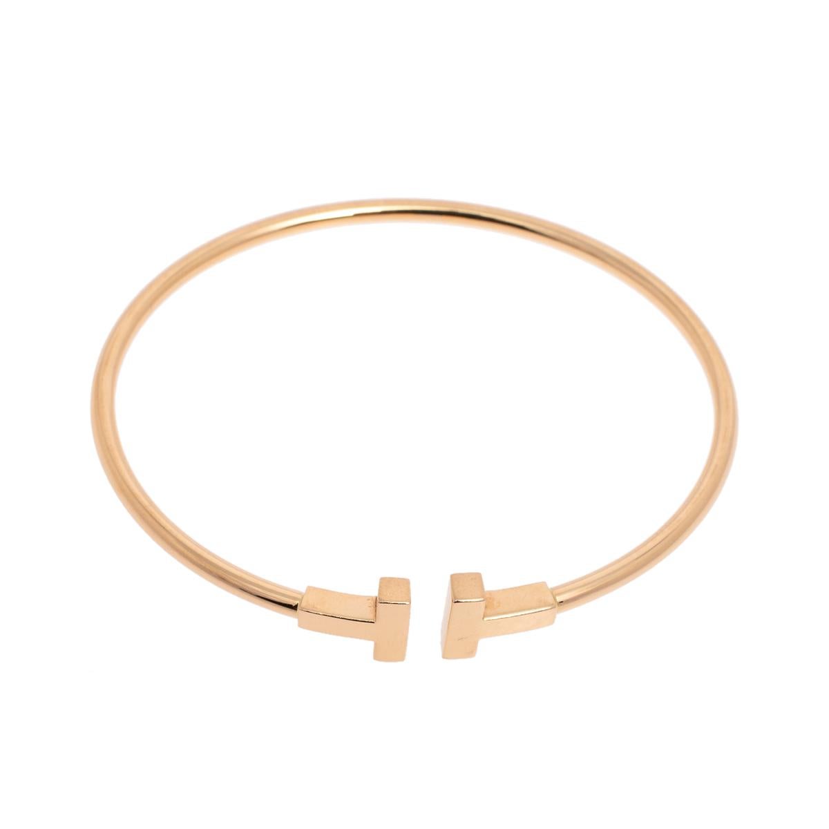 Tiffany & Co. T Wire 18K Rose Gold Narrow Open Cuff Bracelet 2