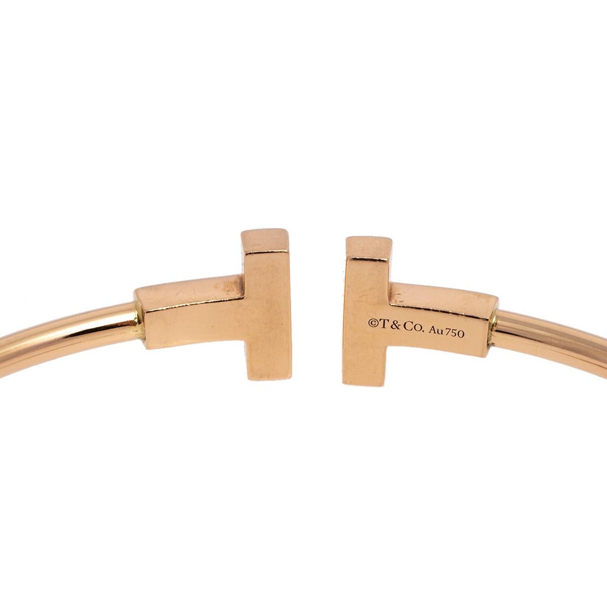 Tiffany & Co. T Wire 18K Rose Gold Narrow Open Cuff Bracelet 3