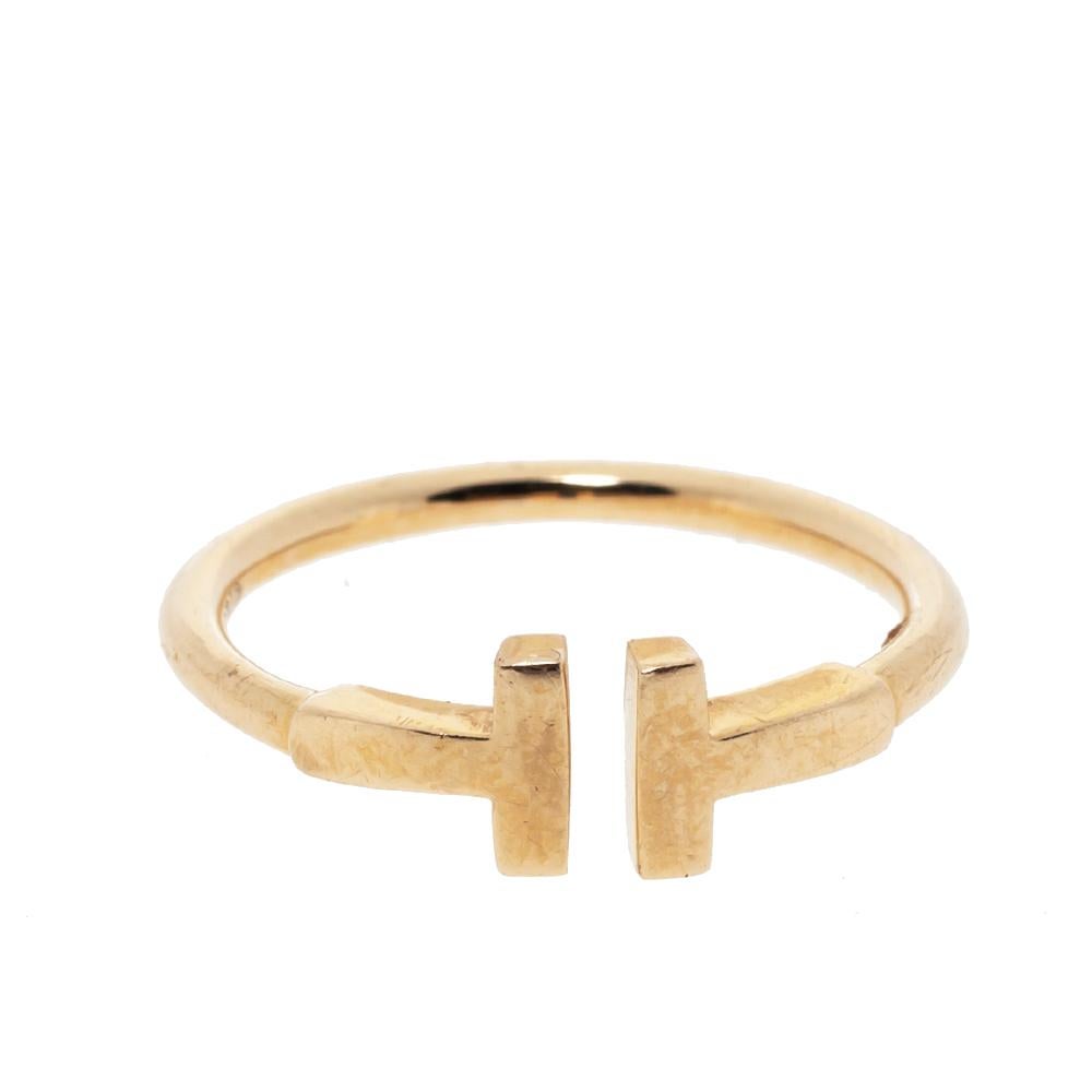 Women's Tiffany & Co. T Wire 18K Rose Gold Open Ring Size 55