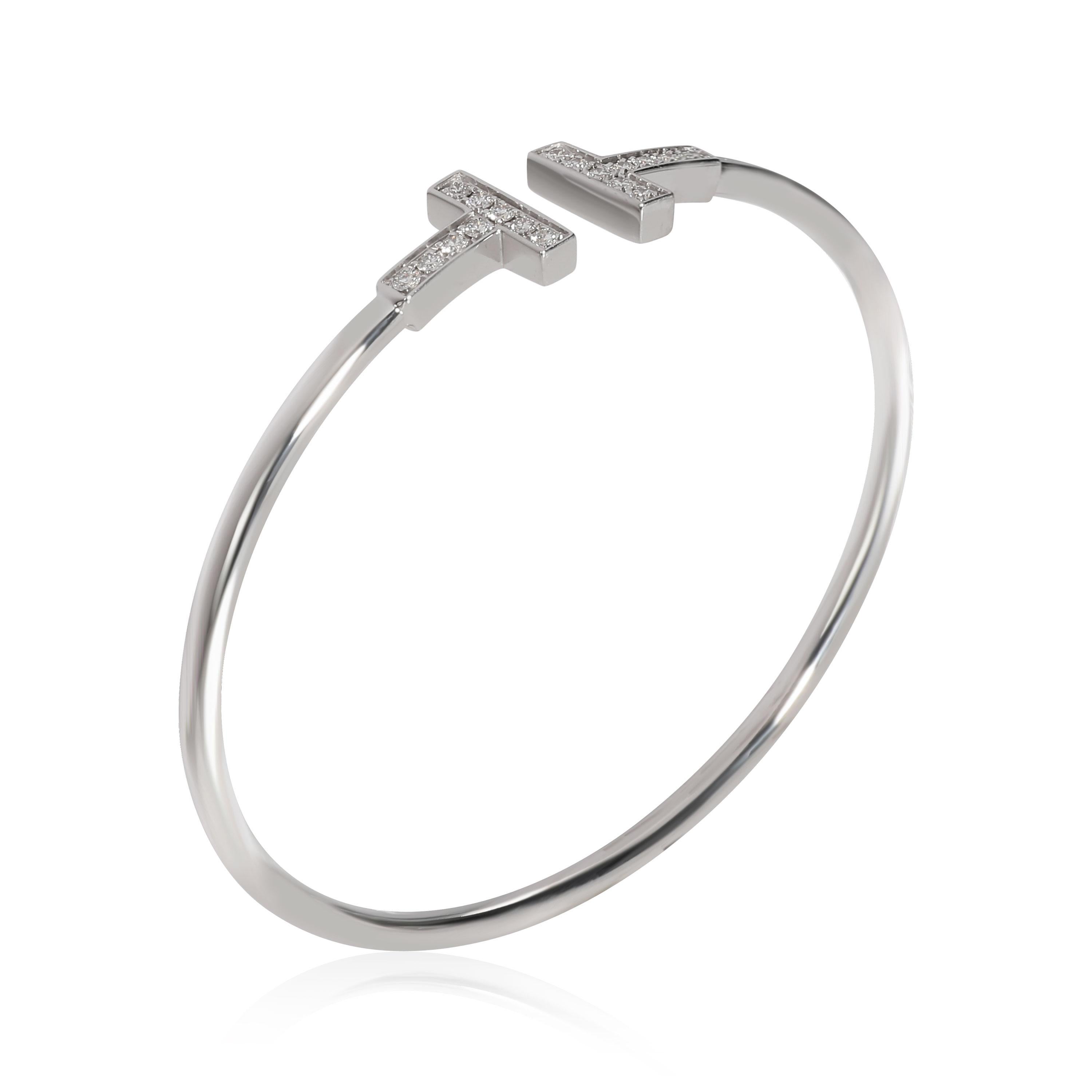 Modern Tiffany & Co. T Wire Bangle with Diamonds in 18K White Gold 0.36 CTW