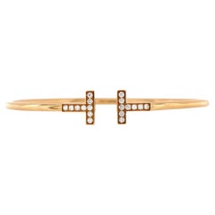 Tiffany & Co. T Wire Bracelet 18K Rose Gold with Diamonds