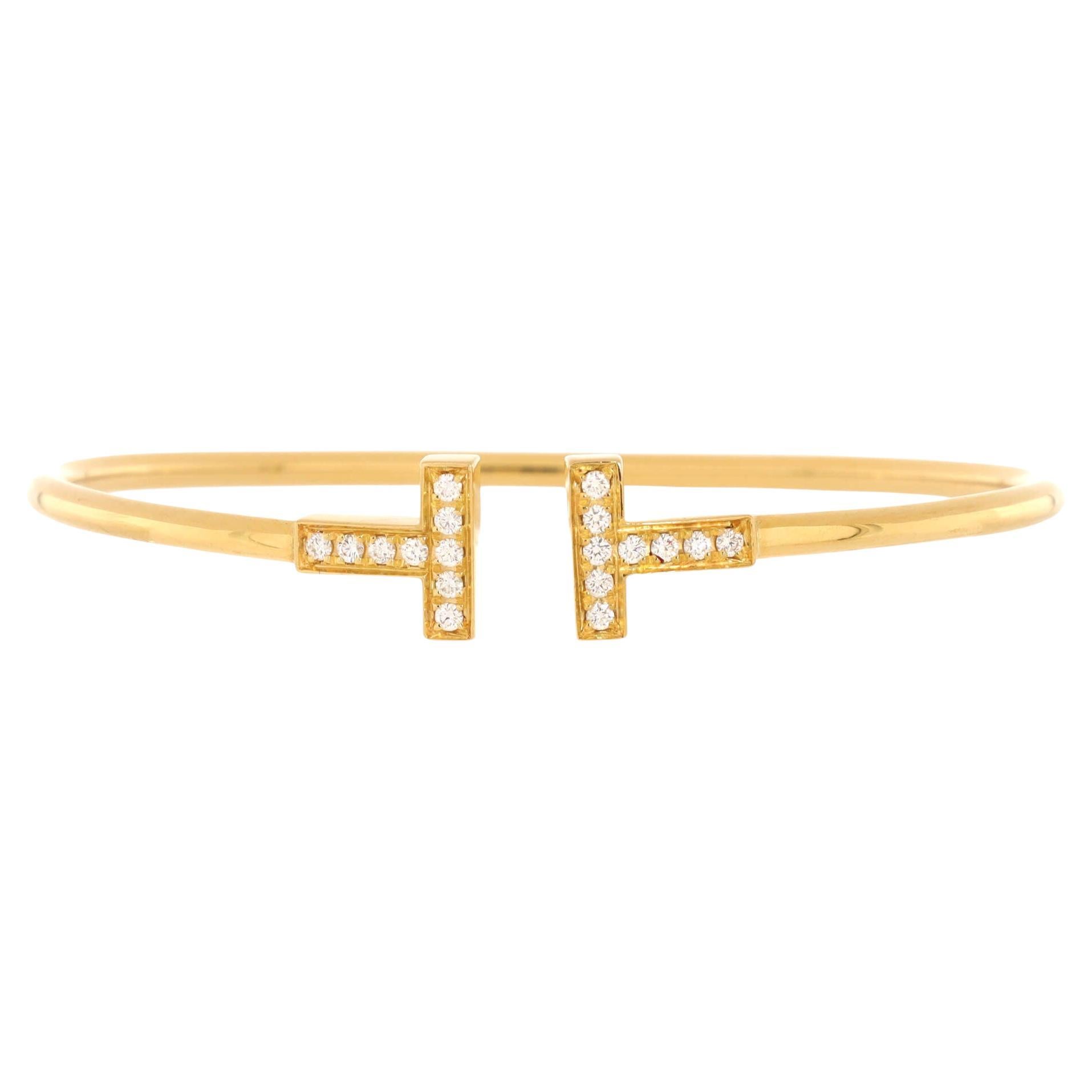 Tiffany & Co. T Wire Bracelet 18k Yellow Gold and Diamonds