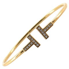 Tiffany & Co. T Wire Bracelet 18K Yellow Gold with Diamonds Narrow
