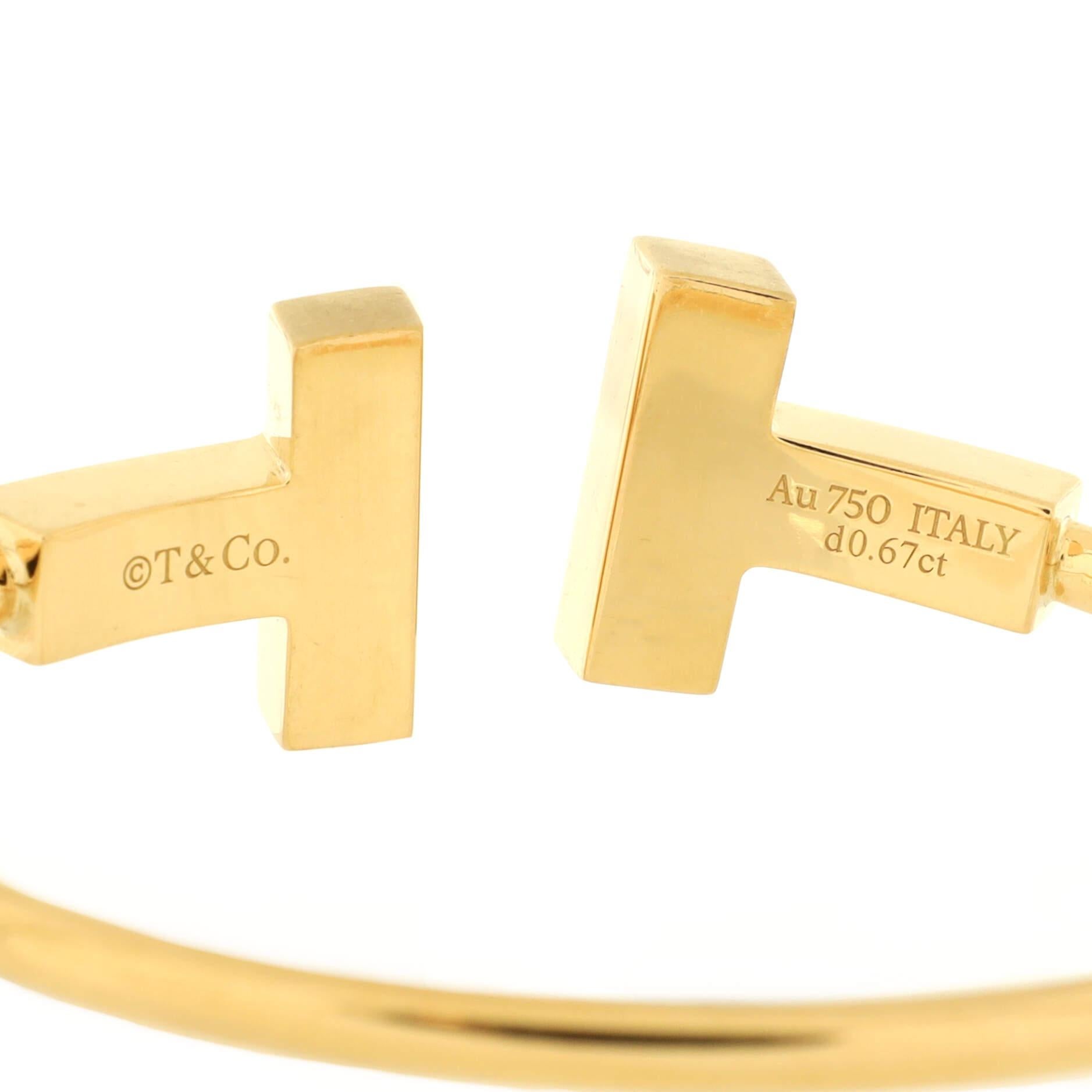 Women's or Men's Tiffany & Co. T Wire Bracelet 18K Yellow Gold with Diamonds Wide