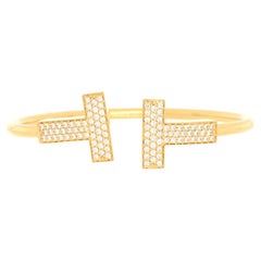 Tiffany & Co. T Wire Bracelet 18K Yellow Gold with Diamonds Wide
