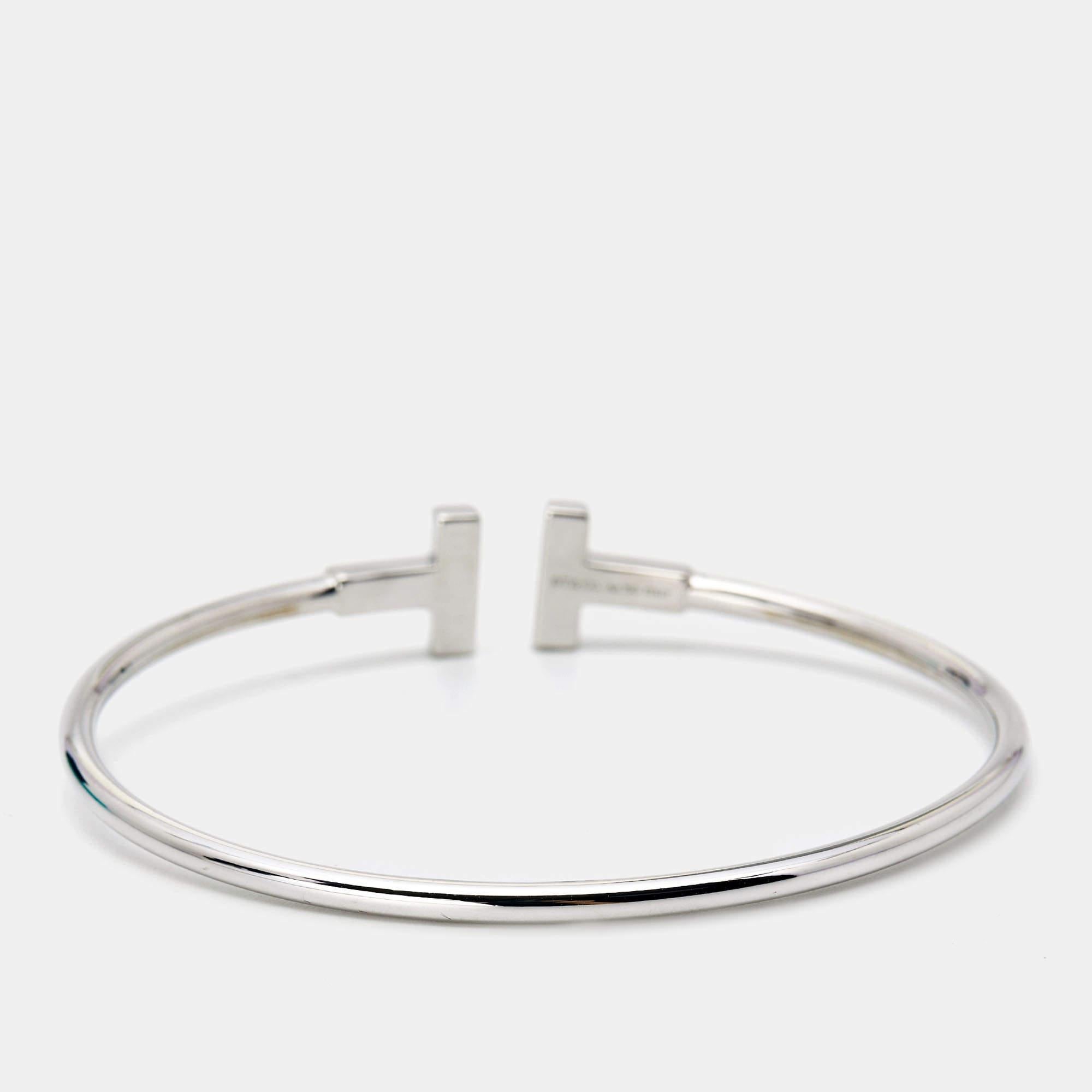 Contemporary Tiffany & Co. T Wire Diamond 18k White Gold Bracelet For Sale