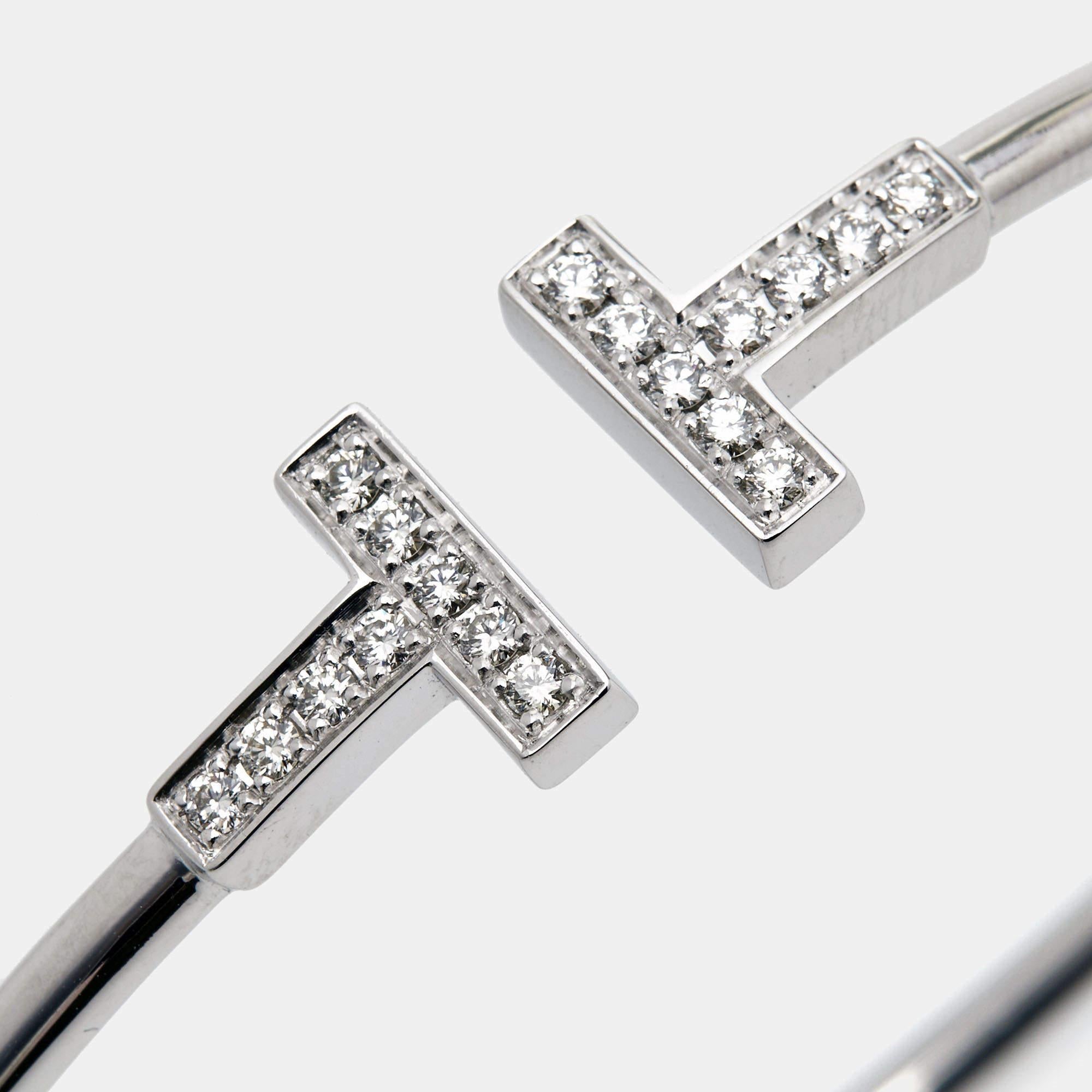 Contemporary Tiffany & Co. T Wire Diamond 18k White Gold Bracelet For Sale