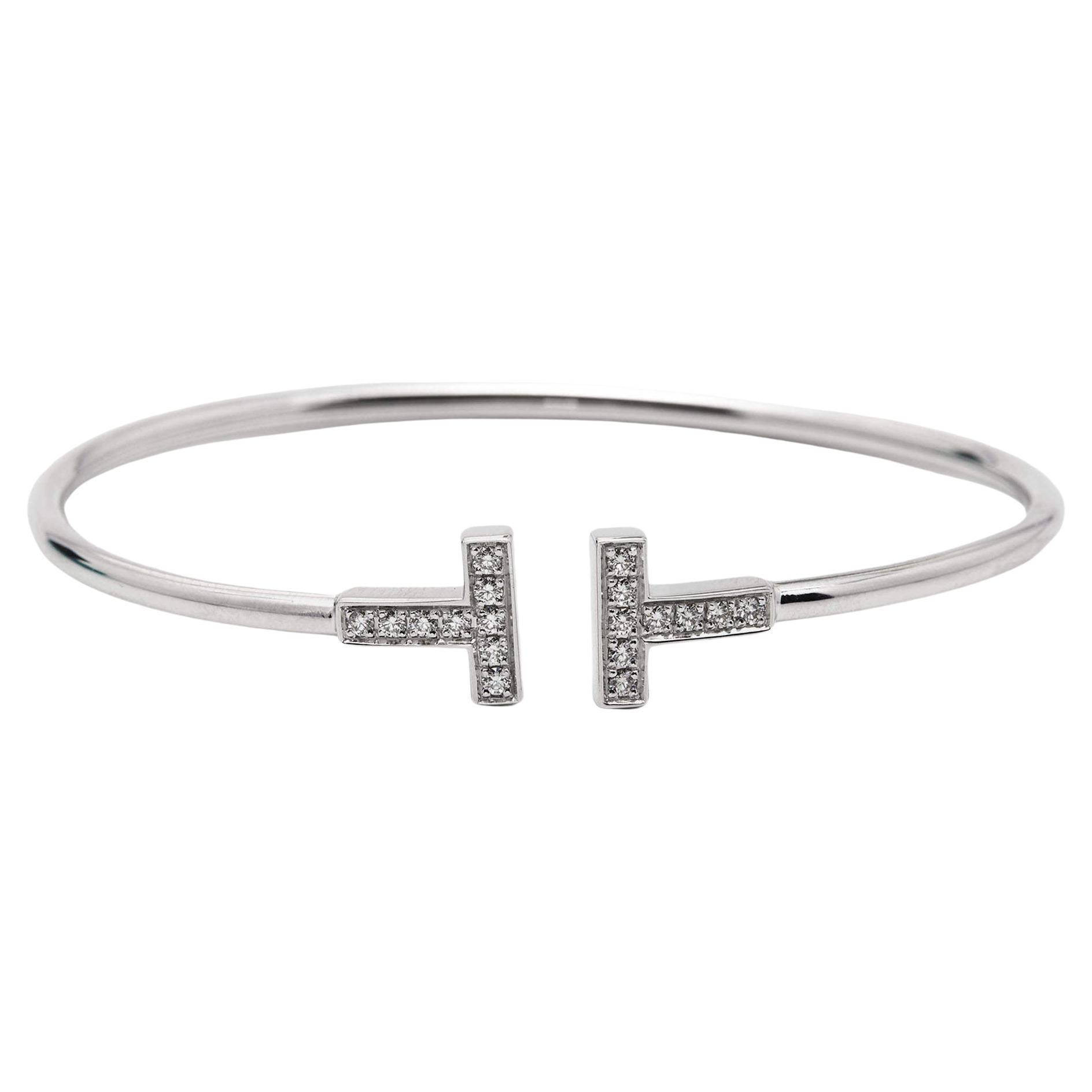 Tiffany & Co. T Wire Diamond 18k White Gold Bracelet For Sale