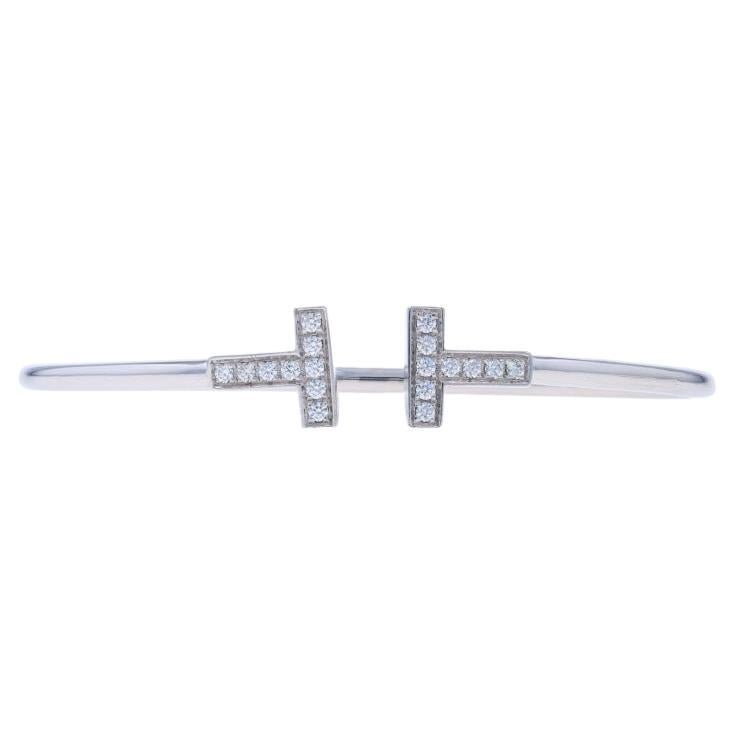 Tiffany & Co. T Wire Diamond Bracelet 6 1/4" - White Gold 18k Rnd .24ctw Bangle