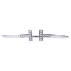 Tiffany & Co. T Wire Diamond Bracelet 6 1/4" - White Gold 18k Rnd .24ctw Bangle