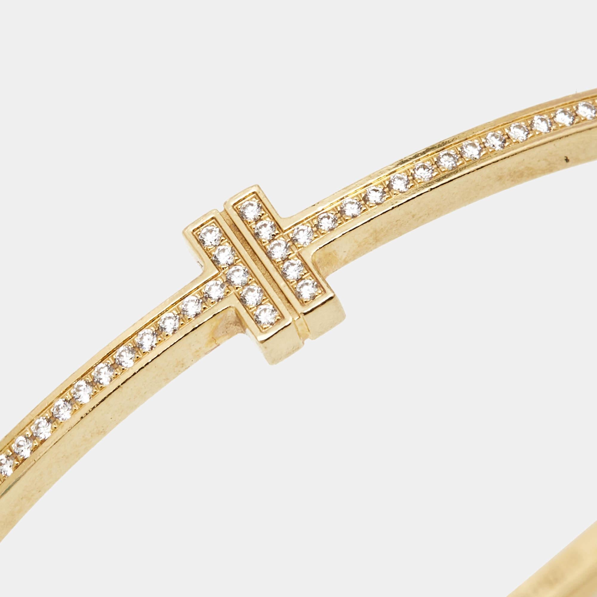 Uncut Tiffany & Co. T Wire Diamond Hinged 18k Yellow Gold Bracelet