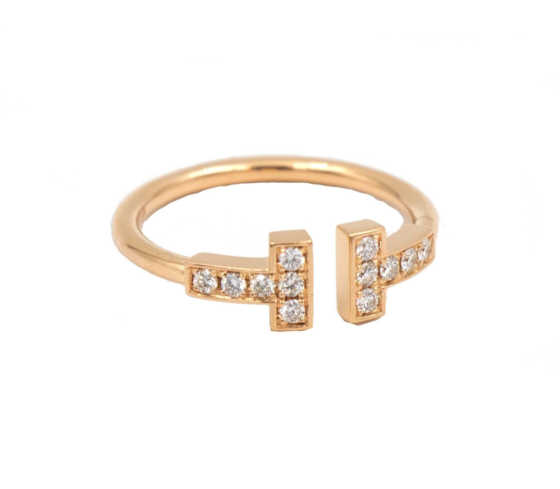 Women's Tiffany & Co. T Wire Diamond Ring, 18 Karat Rose Gold