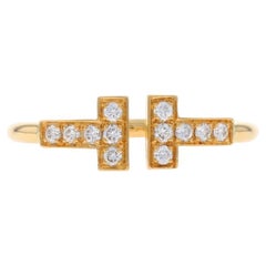 Tiffany & Co. Anello con diamante a filo T - Oro giallo 18k rotondo da 0,13 ct Sz 6 1/2
