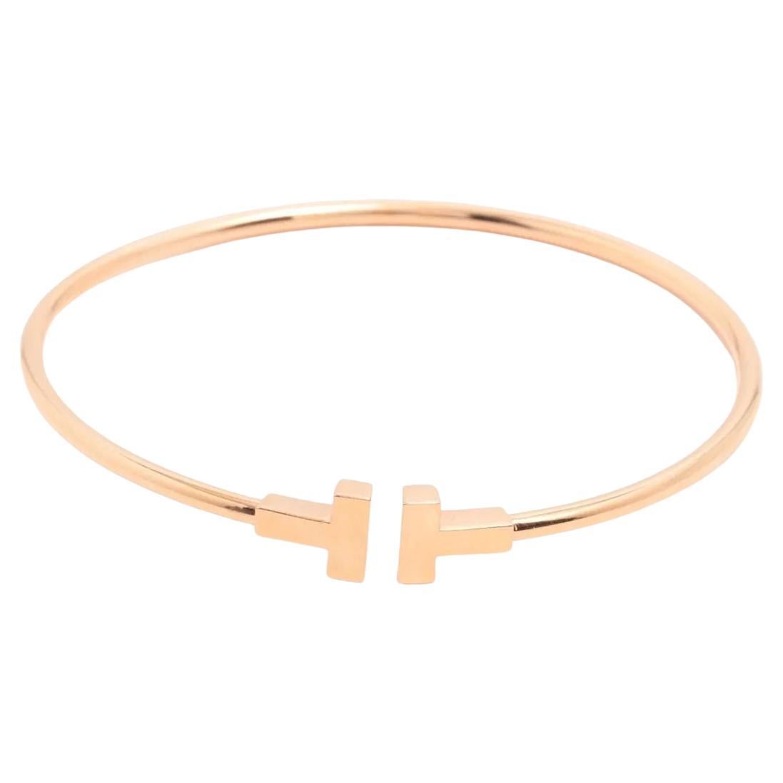 Tiffany & Co. T Wire Narrow Bracelet Rose Gold For Sale