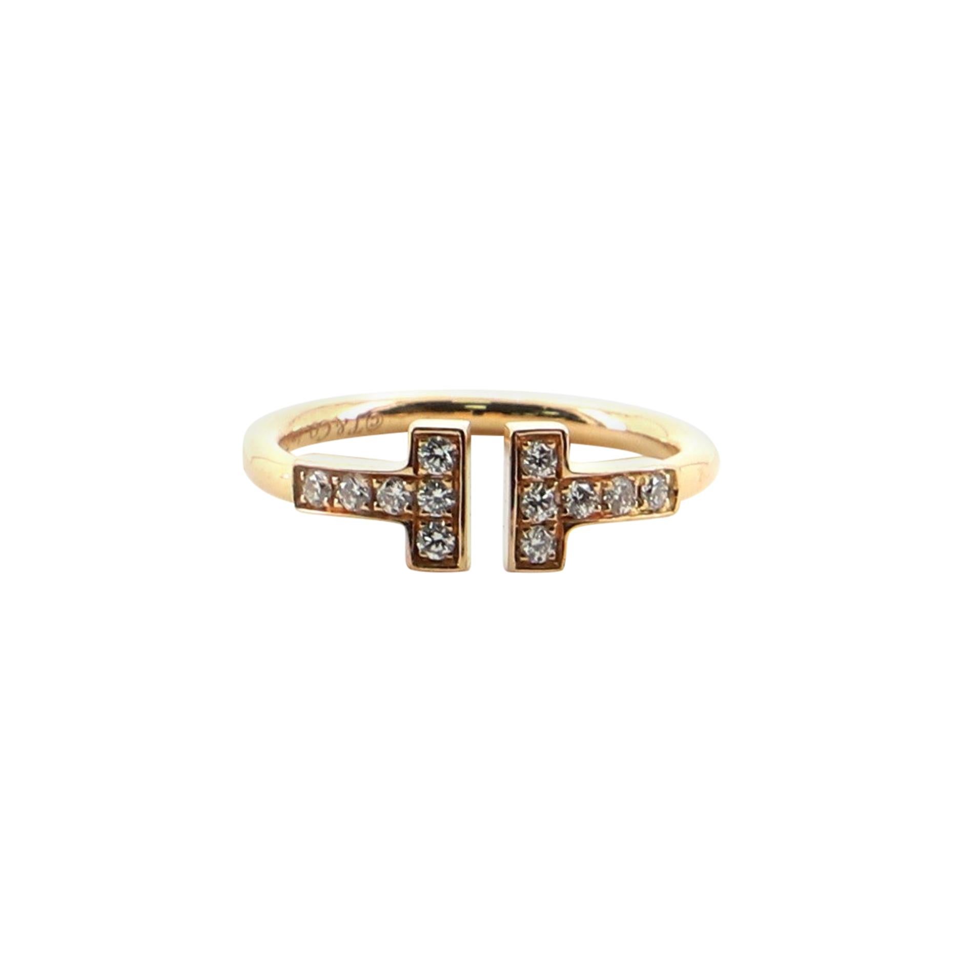 Tiffany & Co. T Wire Ring 18 Karat Rose Gold with Diamonds 4.5 - 48