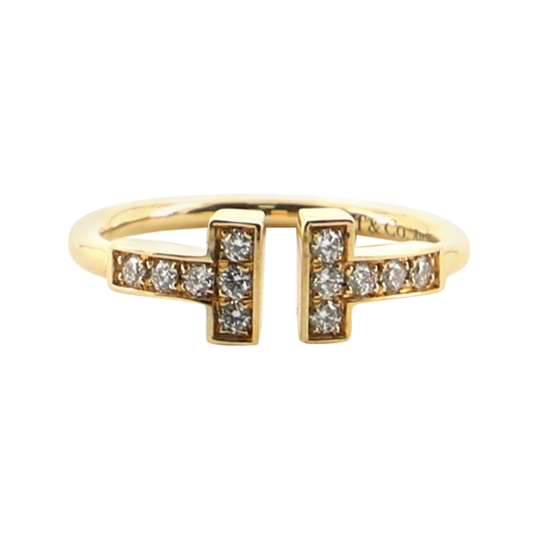 Tiffany & Co. T-Wire Ring 18 Karat Yellow Gold with Diamonds 4.5-48