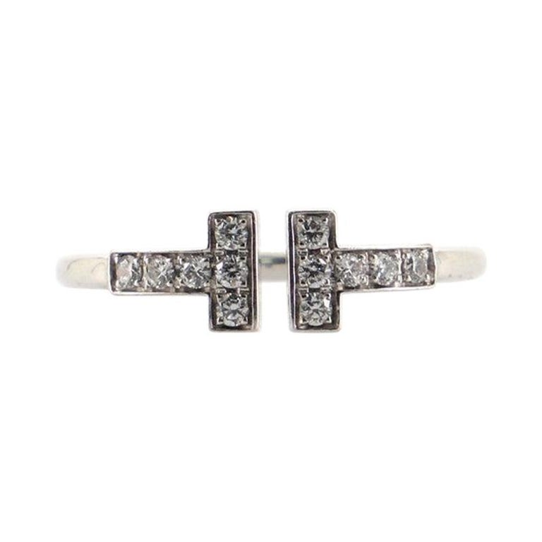 Tiffany and Co. T Wire Ring 18K White Gold with Diamonds 18K White Gold For Sale at 1stDibs
