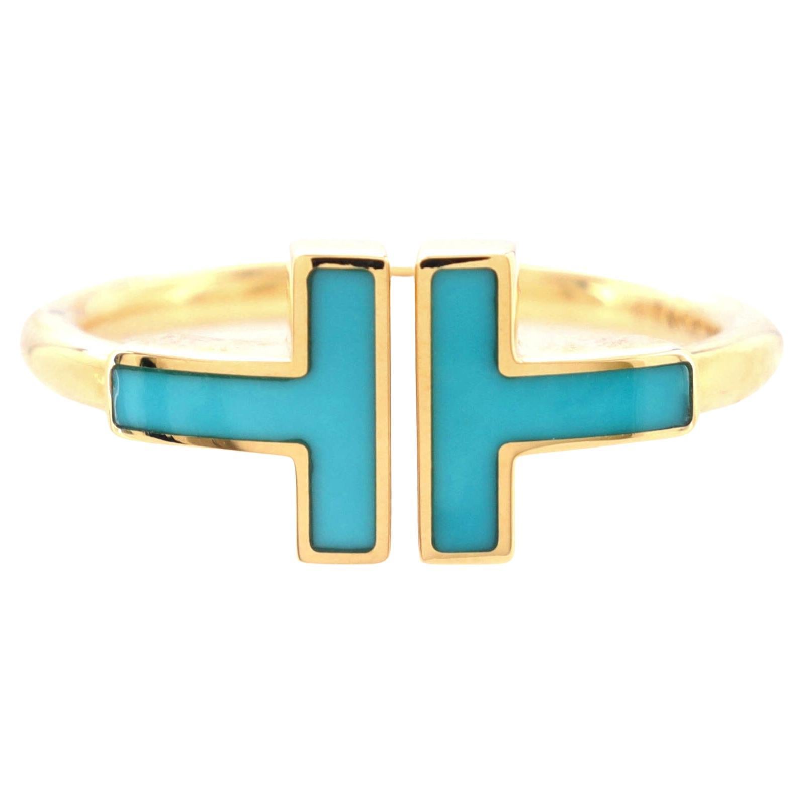 Tiffany & Co. T Wire Ring 18k Yellow Gold with Turquoise