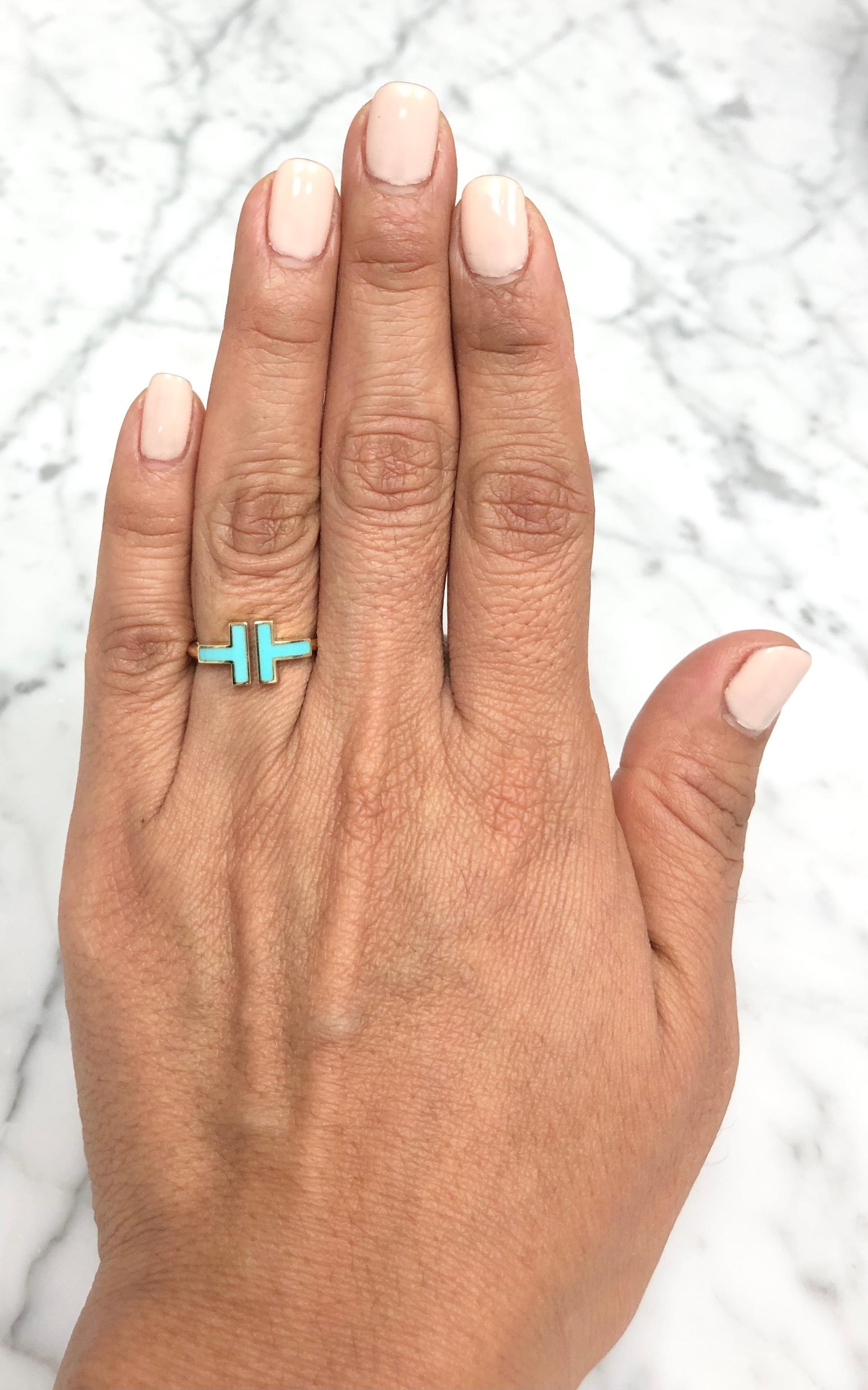 Uncut Tiffany & Co. T Wire Turquoise Ring in 18 Karat Gold