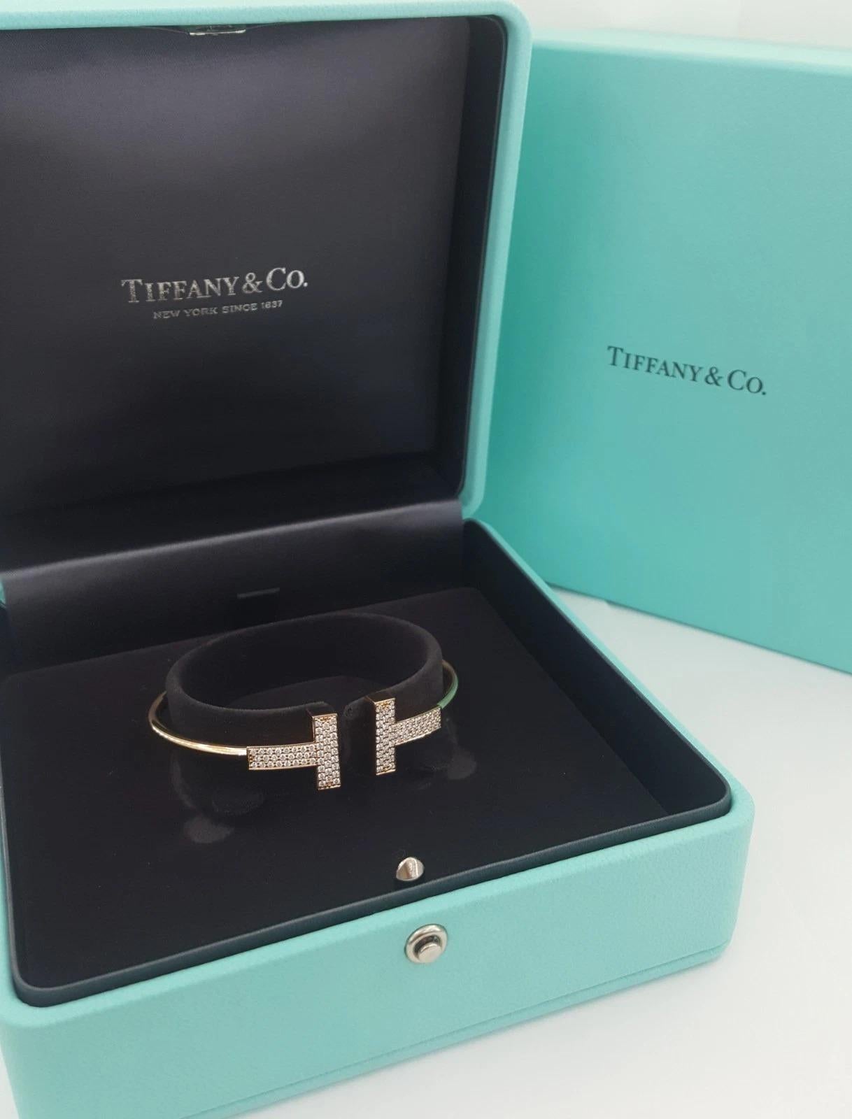 Contemporary Tiffany & Co. T Wire Wide Diamond Bracelet in 18K Rose Gold For Sale