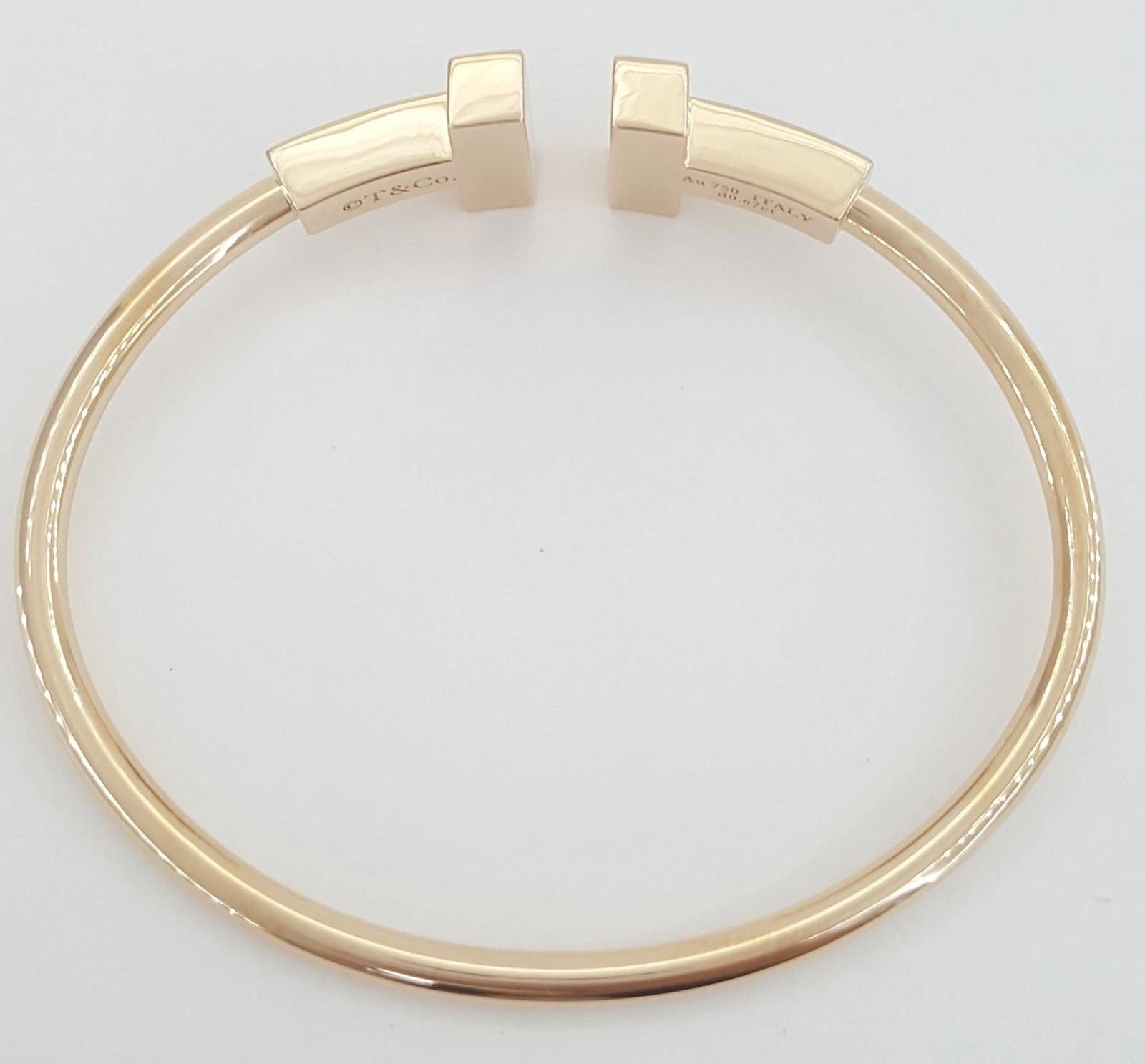 Round Cut Tiffany & Co. T Wire Wide Diamond Bracelet in 18K Rose Gold For Sale