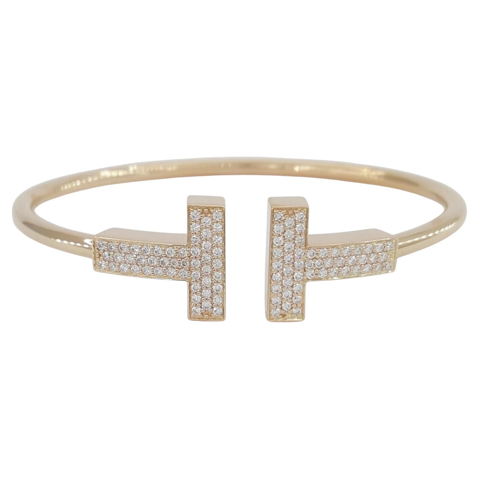 Tiffany & Co. T Wire Wide Diamond Bracelet in 18K Rose Gold For Sale
