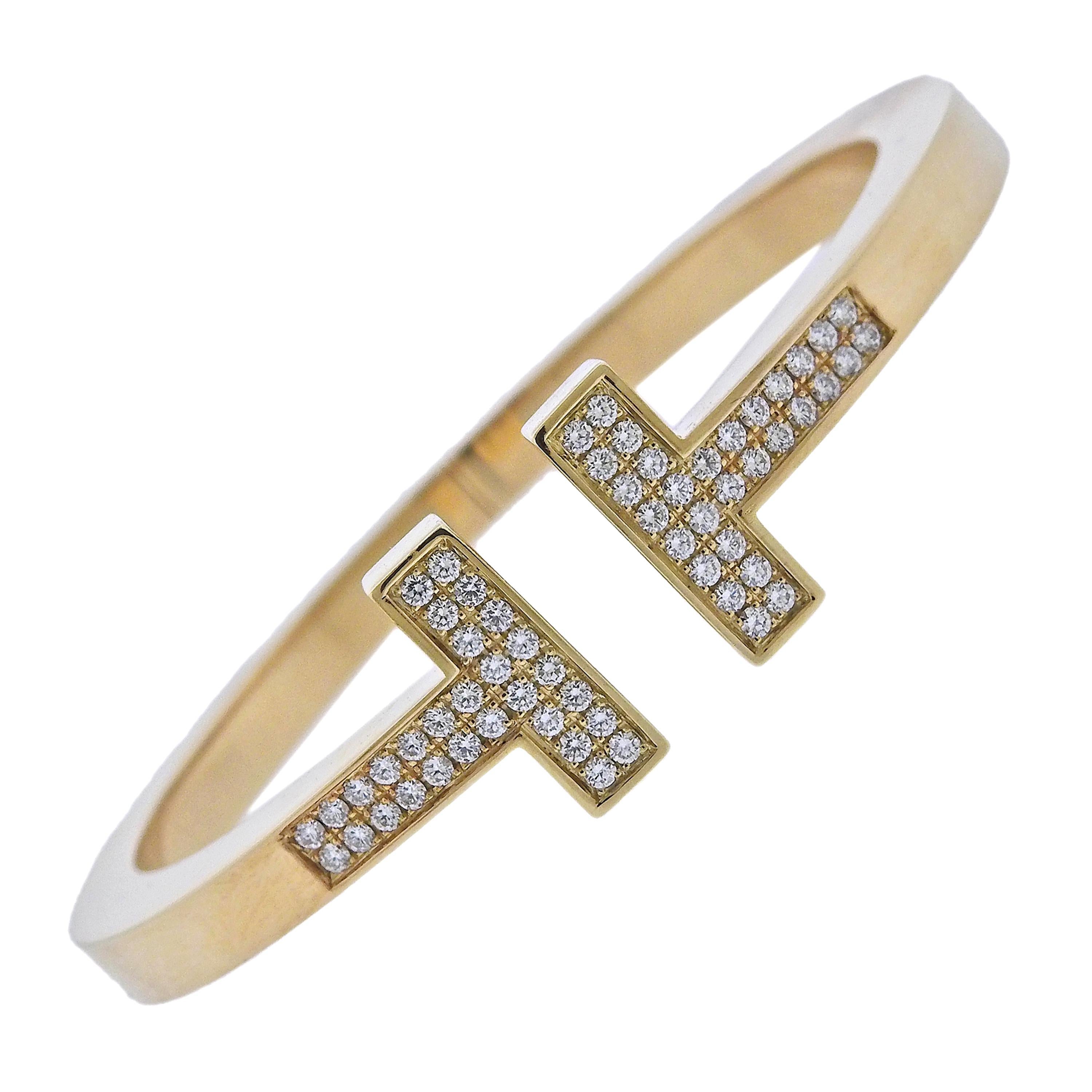 Tiffany & Co. T Yellow Gold Diamond Square Bracelet