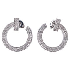 Tiffany & Co T1 18K White Gold Pavé Diamond Open Hoop Earrings 0.48 Carats