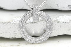 Tiffany & Co T1 Circle Pendant Necklace 0.72 Carat 18K White Gold Pave Diamond