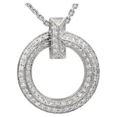 Tiffany & Co T1 Circle Pendant Necklace 0.72 Carat 18K White Gold Pave Diamond