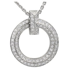 Tiffany & Co T1 Circle Pendant Necklace 0.72 Carat 18K White Gold Pave Diamond
