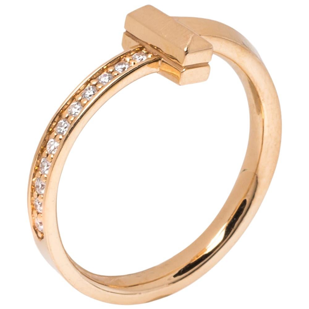 Tiffany & Co. T1 Diamond 18K Rose Gold Narrow Ring Size 54.5