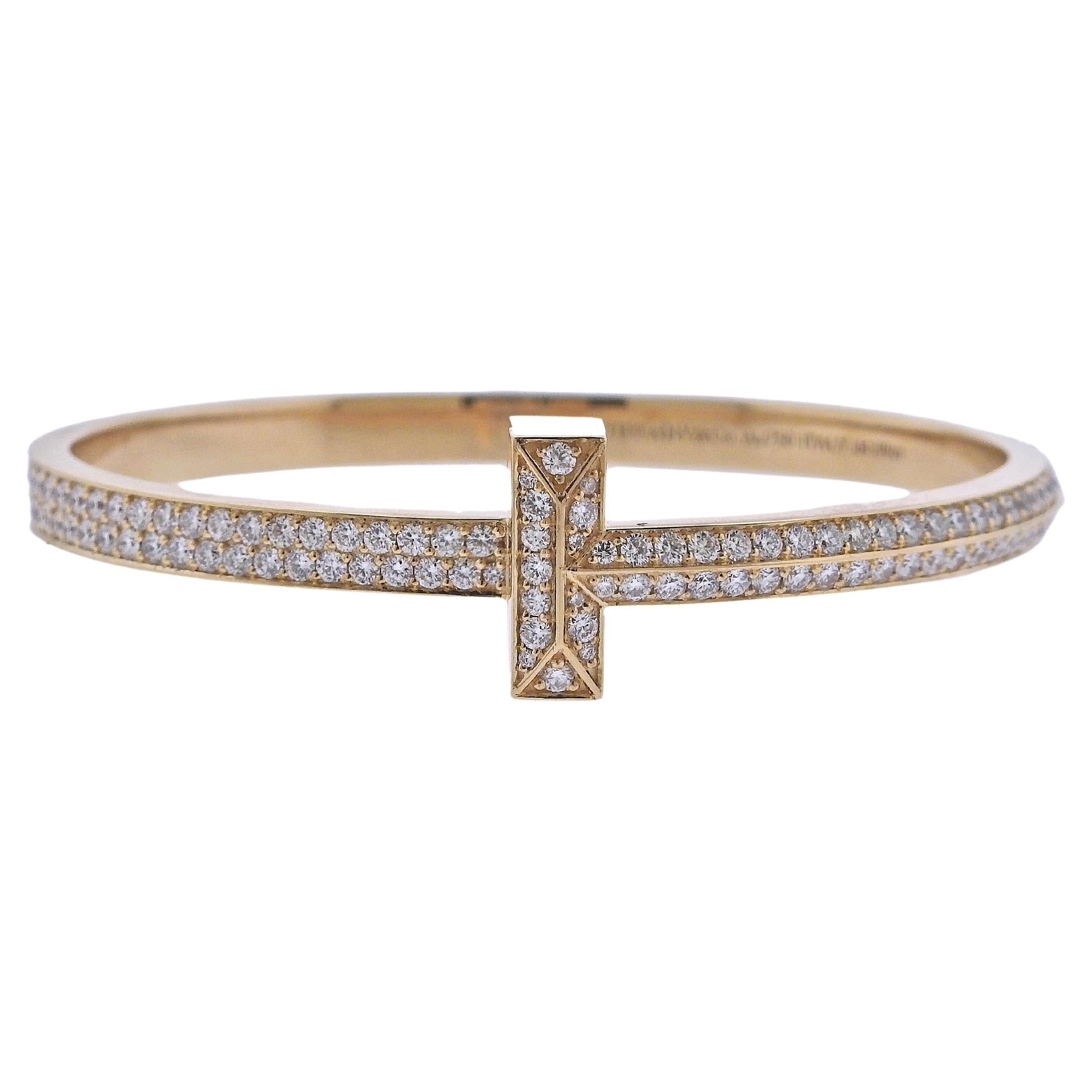 Tiffany & Co. T1 Diamond Yellow Gold Bangle Bracelet For Sale