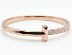 Tiffany & Co. T1 Hinged Diamond Half Pavé Bracelet 18K Rose Gold E VVS1