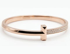 Tiffany & Co. T1 Hinged Diamond Half Pavé Bracelet 18K Rose Gold E VVS1