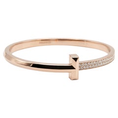 Tiffany & Co. T1 Hinged Diamond Half Pavé Bracelet 18K Rose Gold E VVS1