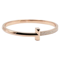Tiffany & Co. T1 Hinged Diamond Half Pavé Bracelet 18K Rose Gold E VVS1