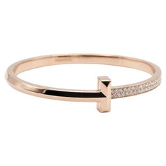 Tiffany & Co. T1 Hinged Diamond Half Pavé Bracelet 18K Rose Gold E VVS1