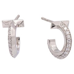 Tiffany & Co. T1 Hoop Earrings in 18K White Gold with Pavé Diamonds .40 cts